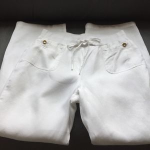 JM Collection White Lined Linen Drawstring Pants